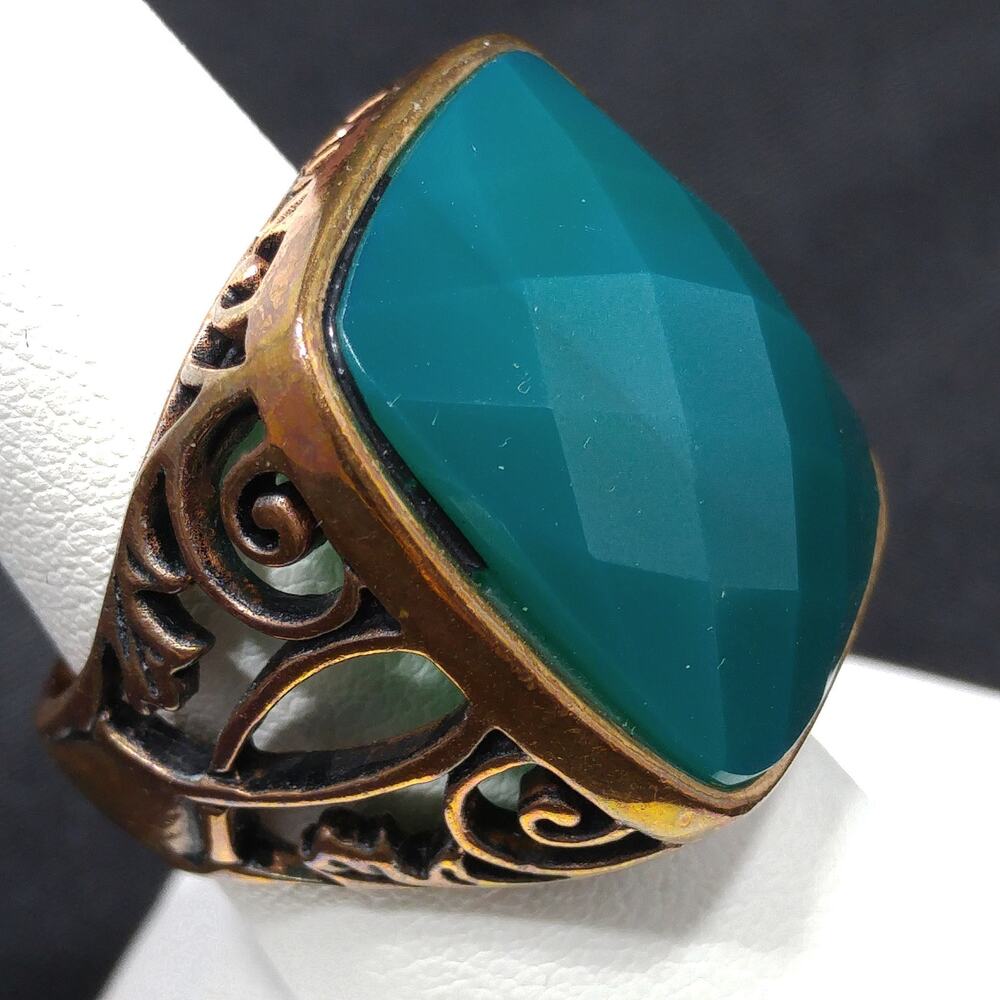 Vintage Barse Green Gemstone Ring Bronze Thai Size 7.25